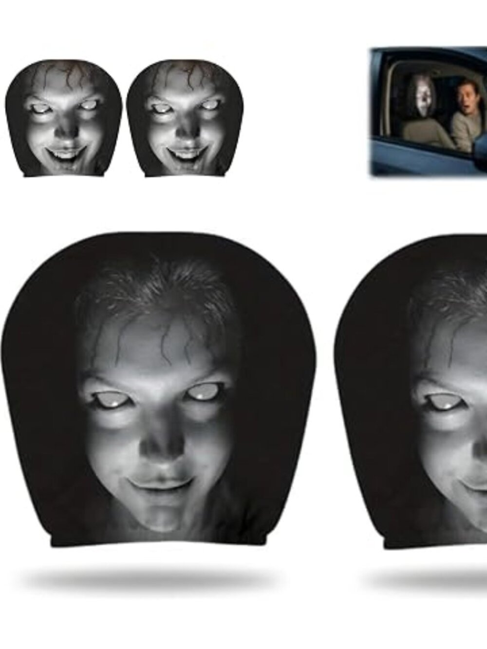Scary Car Headrest Covers, 2 Pack Horror Face Print Polyester Universal Fit Head - Picture 4 of 5